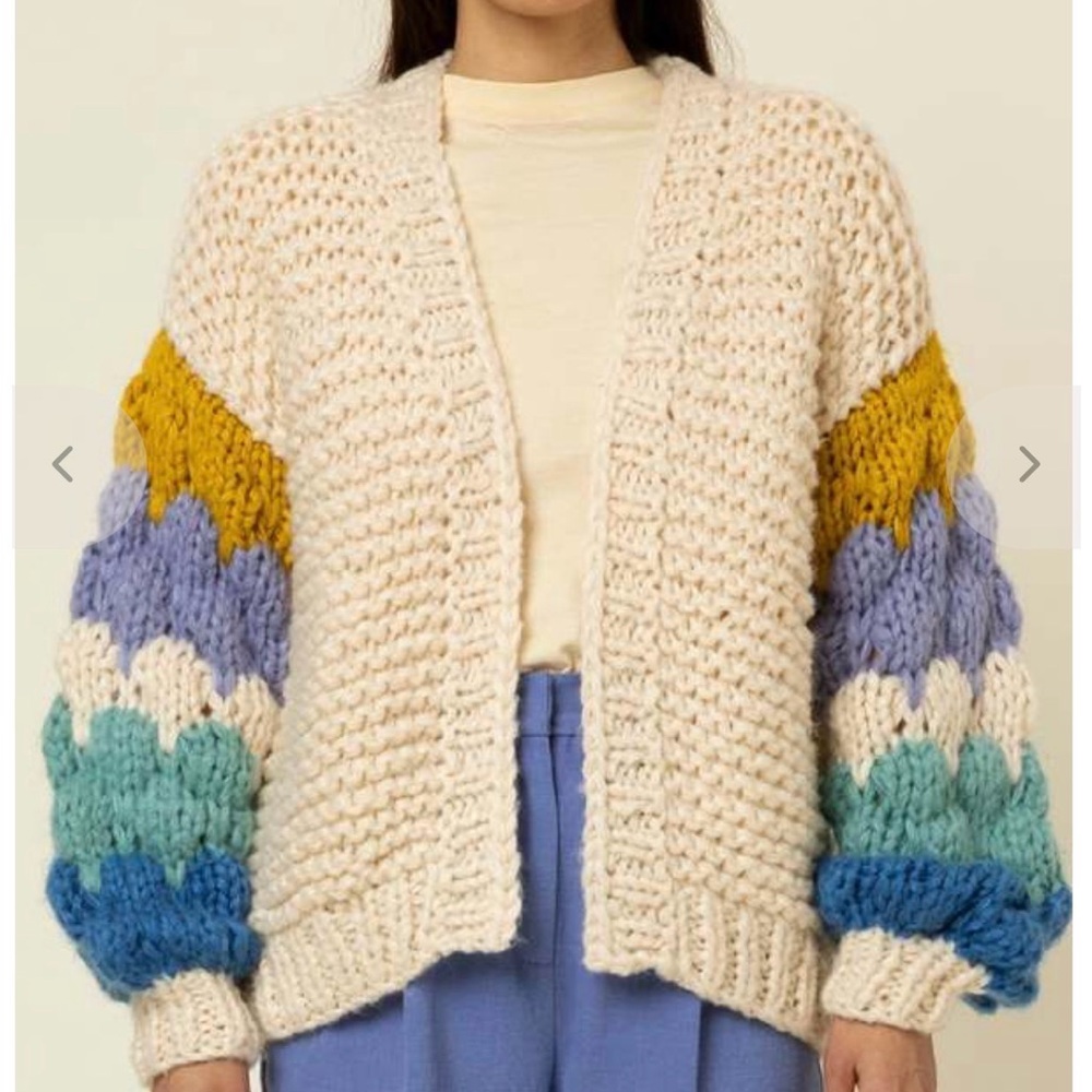 NWT FRNCH Odille Chunky Knit Multicolor Cardigan Sweater